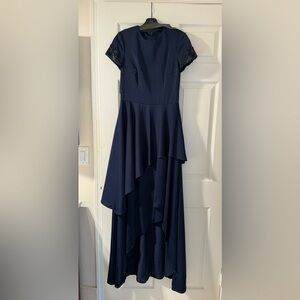 David Meister Asymmetrical Navy Dress evening gown